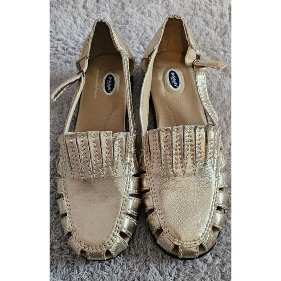 Dr Scholls Leather Woven Sandals Huaraches Loafers Gold Metallic 7.5 Adjustable - Picture 1 of 4
